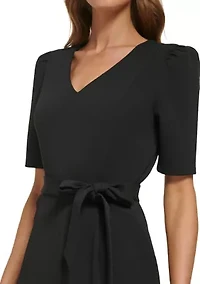 Women's Short Sleeve V-Neck Solid Slim Jumpsuit