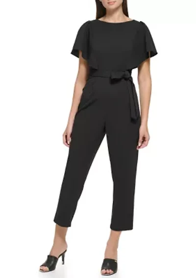 Women's Flutter Sleeve Tie Waisted Cropped Jumpsuit