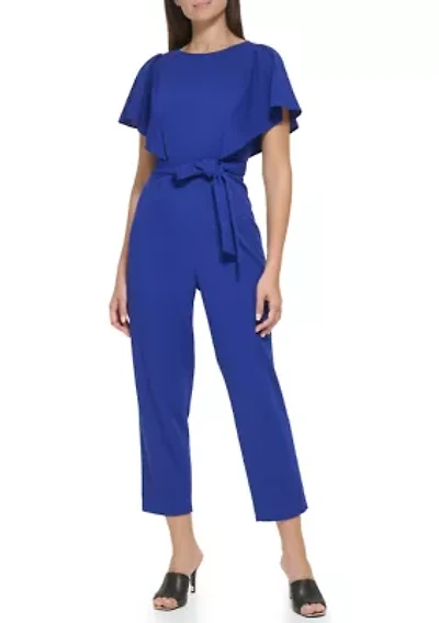 Women's Flutter Sleeve Tie Waisted Cropped Jumpsuit