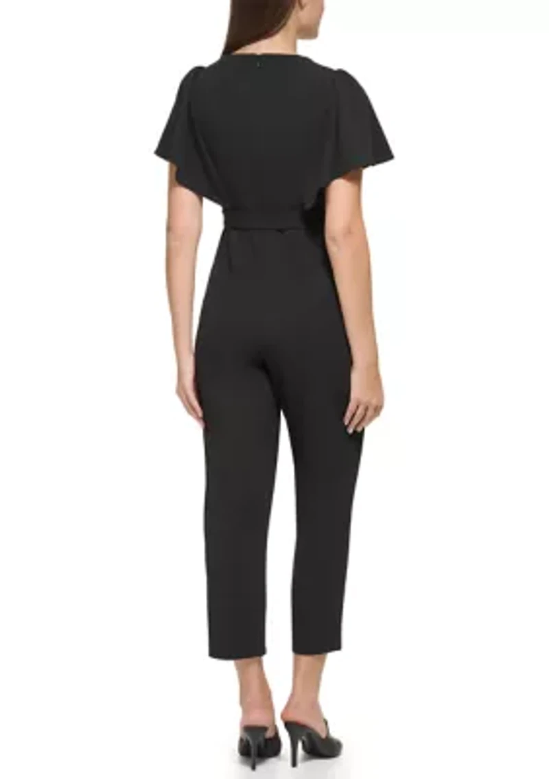 Women's Flutter Sleeve Tie Waisted Cropped Jumpsuit