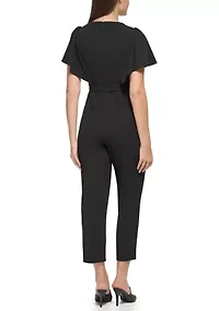Women's Flutter Sleeve Tie Waisted Cropped Jumpsuit
