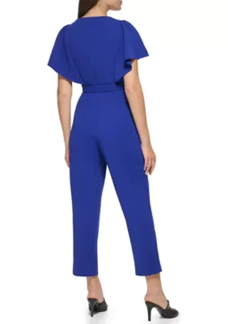 Women's Flutter Sleeve Tie Waisted Cropped Jumpsuit