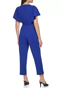 Women's Flutter Sleeve Tie Waisted Cropped Jumpsuit