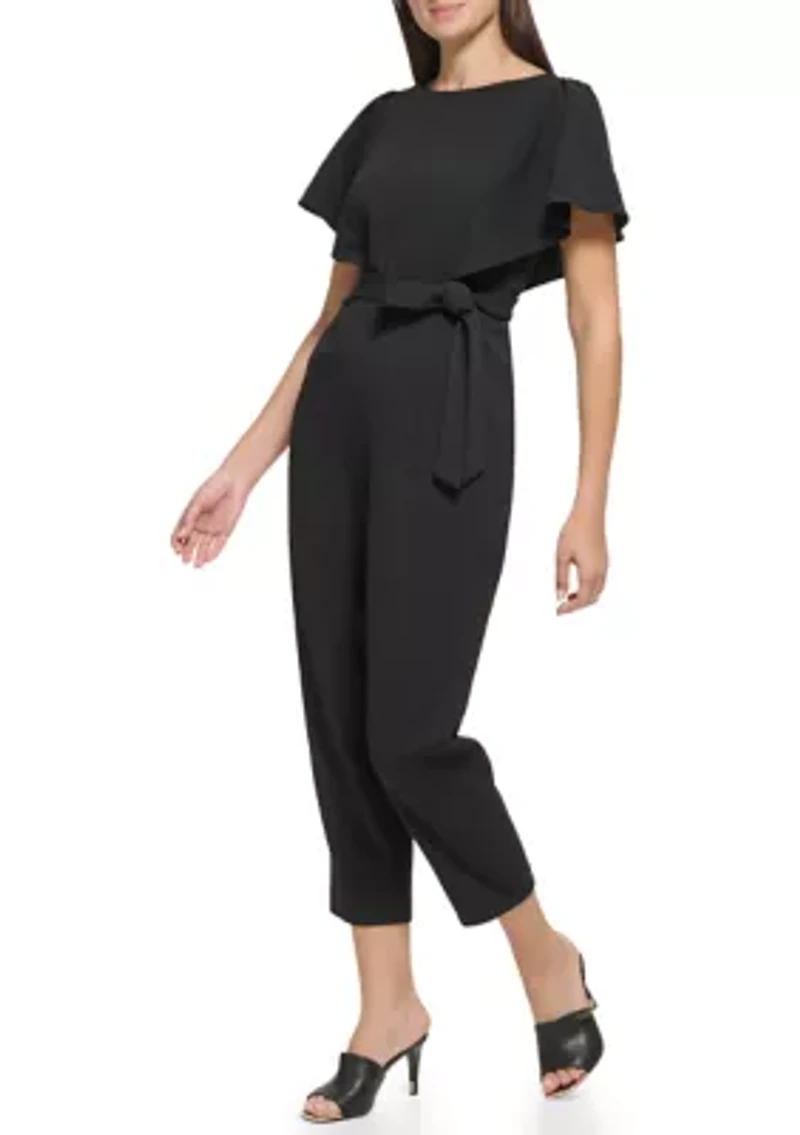 Women's Flutter Sleeve Tie Waisted Cropped Jumpsuit