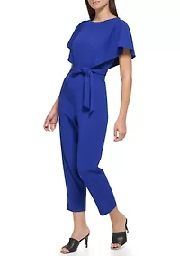 Women's Flutter Sleeve Tie Waisted Cropped Jumpsuit