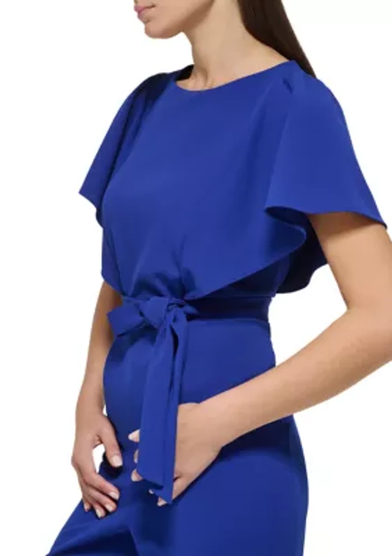 Women's Flutter Sleeve Tie Waisted Cropped Jumpsuit