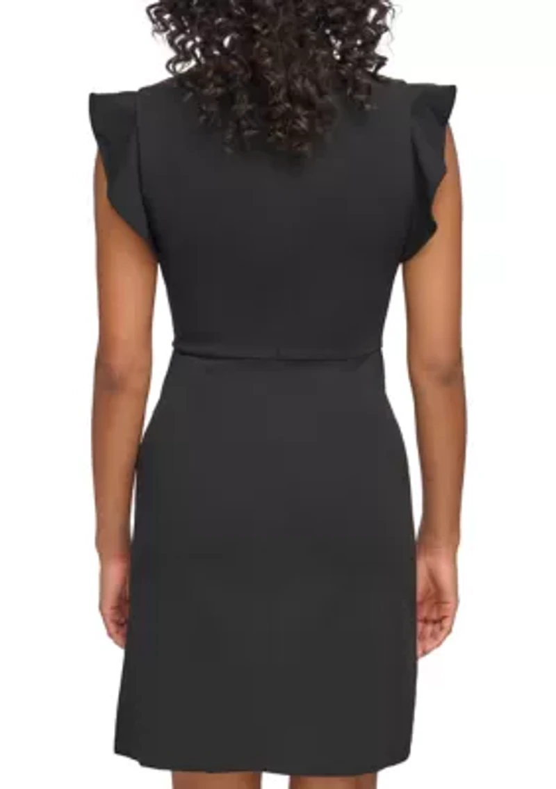 Women's Flutter Sleeve Side Ruched Sheath Dress