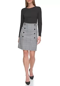 Women's Long Sleeve Plaid Button Sheath Dress