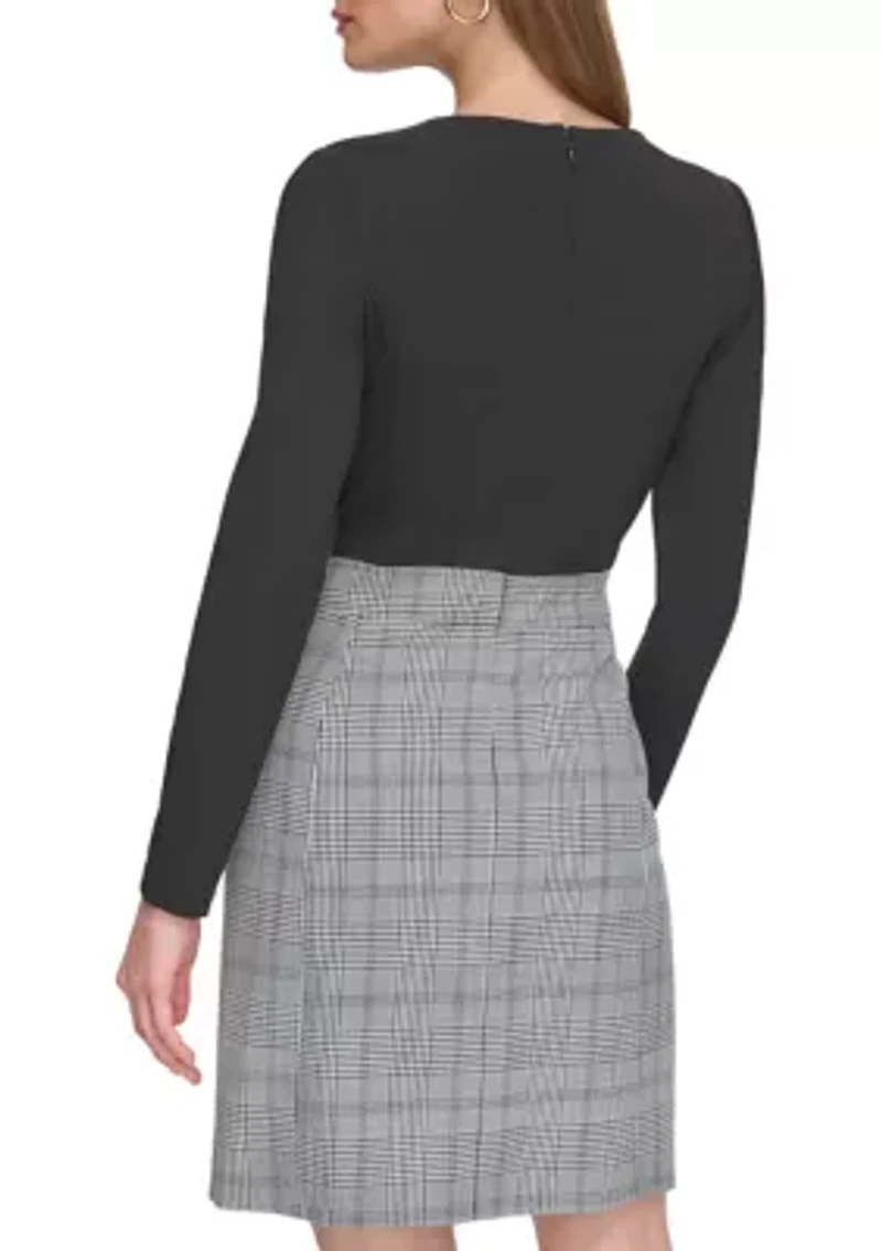 Women's Long Sleeve Plaid Button Sheath Dress