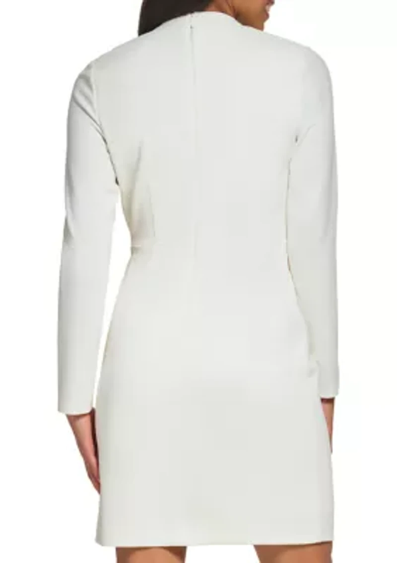 Women's Long Sleeve V-Neck Wrap Waist Solid Shift Dress