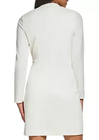 Women's Long Sleeve V-Neck Wrap Waist Solid Shift Dress
