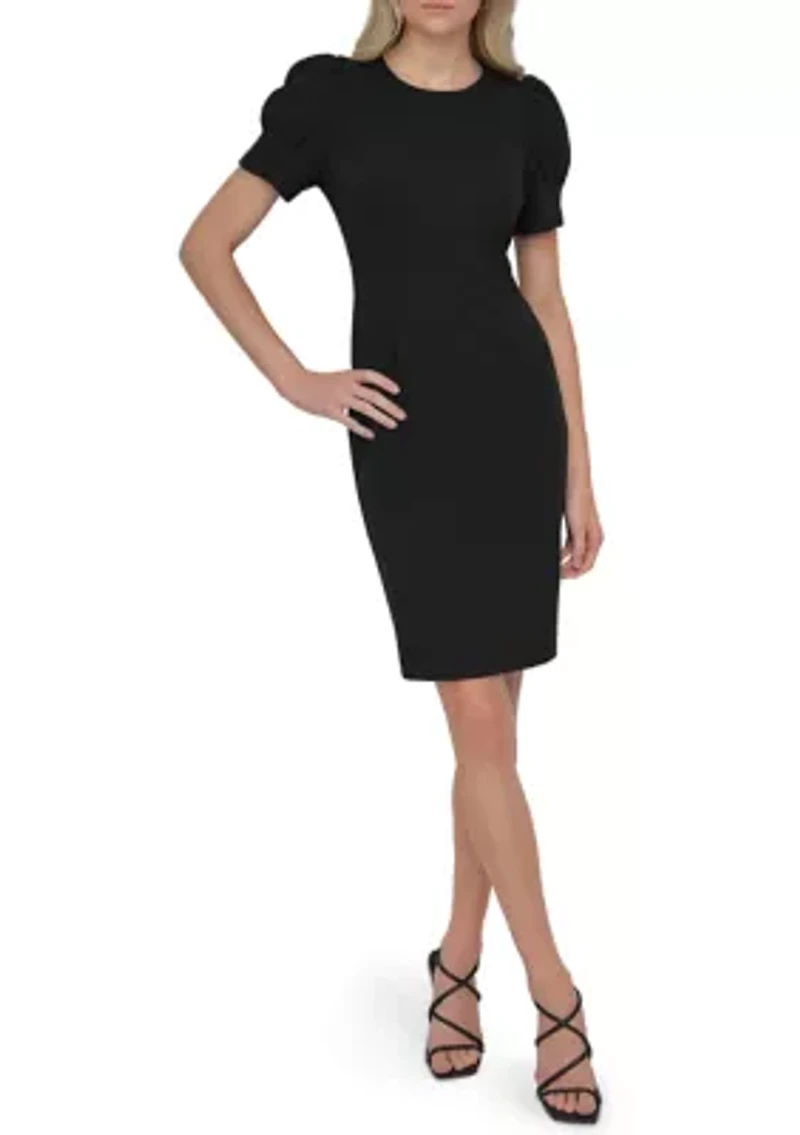 Women's Puff Sleeve Solid Sheath Dress