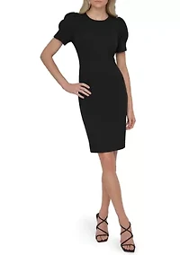 Women's Puff Sleeve Solid Sheath Dress