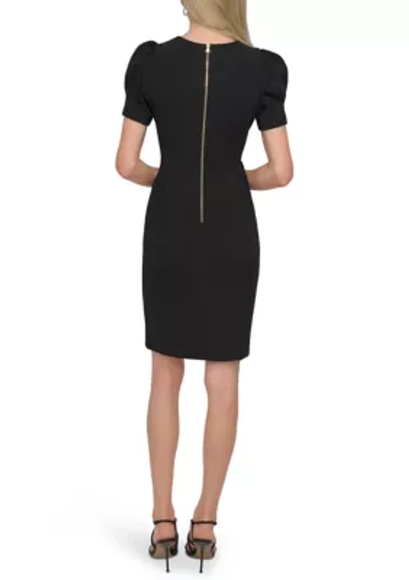 Women's Puff Sleeve Solid Sheath Dress