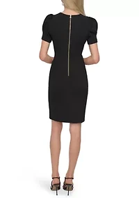 Women's Puff Sleeve Solid Sheath Dress