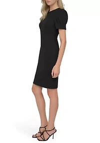 Women's Puff Sleeve Solid Sheath Dress