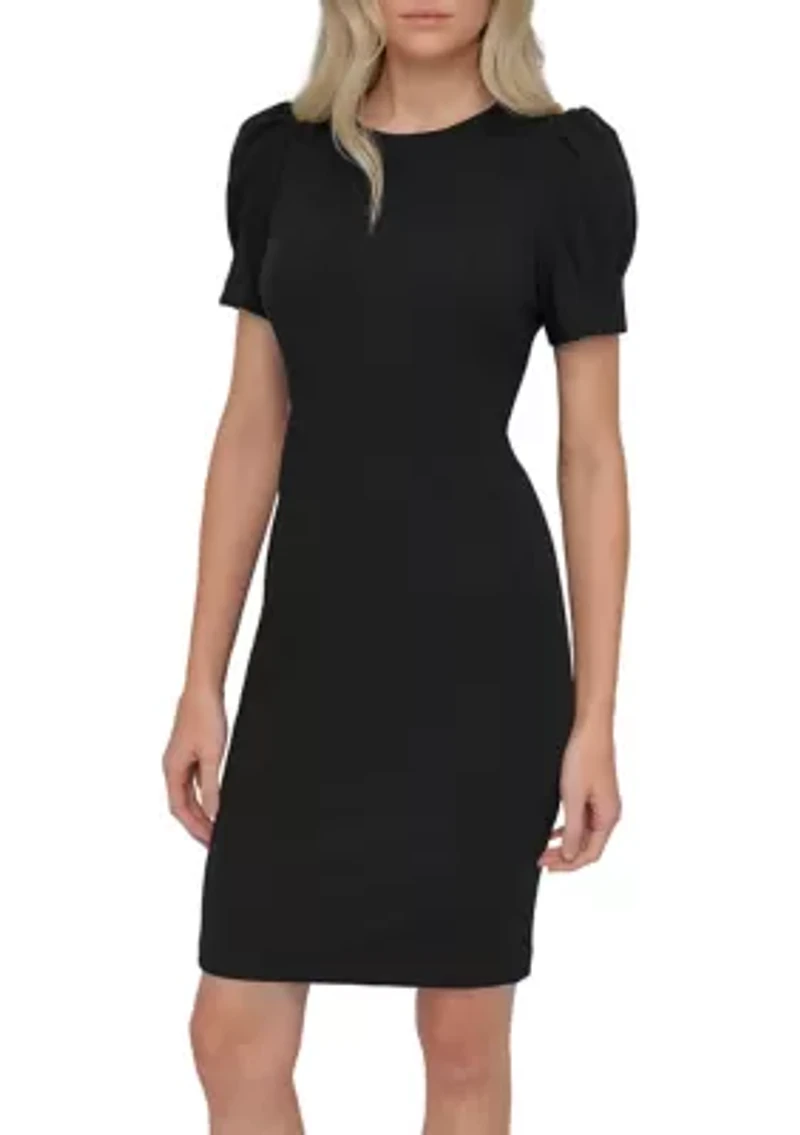 Women's Puff Sleeve Solid Sheath Dress