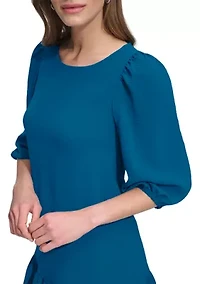 Women's 3/4 Sleeve Crew Neck Solid A-Line Dress