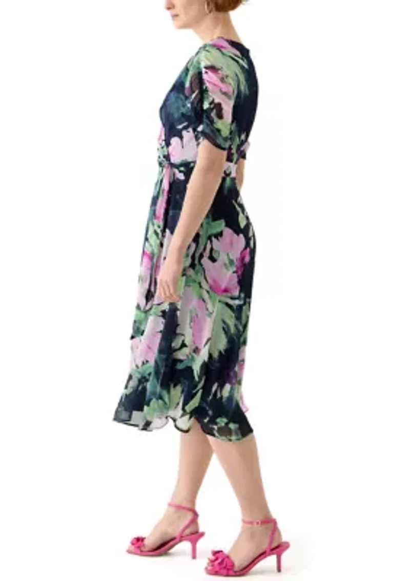 Women's Tie Waist Floral Printed Dress