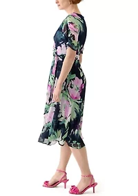 Women's Tie Waist Floral Printed Dress