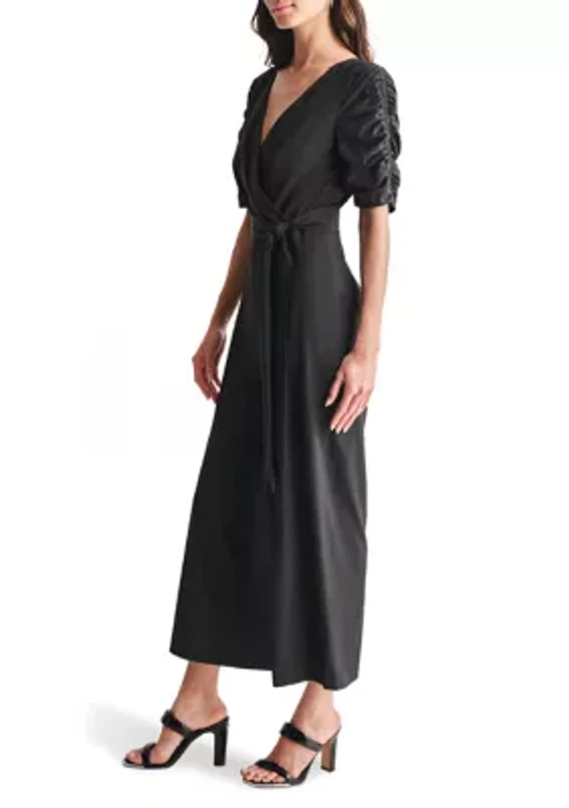 Women's Elbow Sleeve V-Neck Solid Wrap Jumpsuit