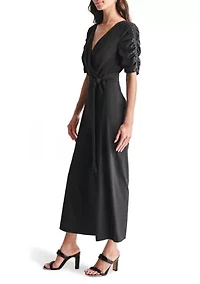 Women's Elbow Sleeve V-Neck Solid Wrap Jumpsuit