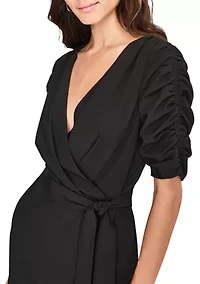Women's Elbow Sleeve V-Neck Solid Wrap Jumpsuit