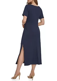 Women's Crepe Ruched A-Line Dress