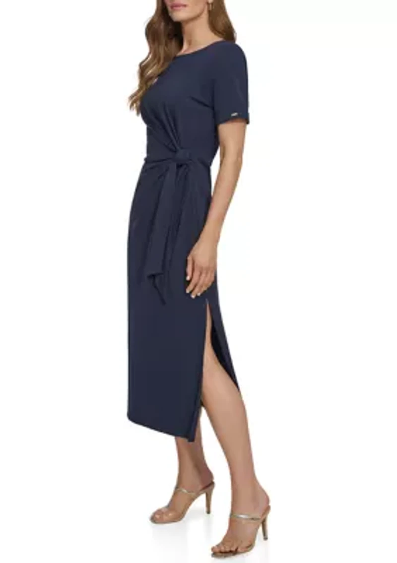 Women's Crepe Ruched A-Line Dress