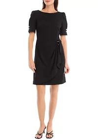 Women's Puff Sleeve Side Scrunch Sheath Dress