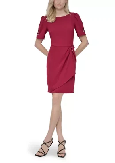 Women's Puff Sleeve Side Scrunch Sheath Dress
