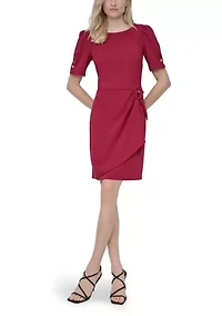 Women's Puff Sleeve Side Scrunch Sheath Dress