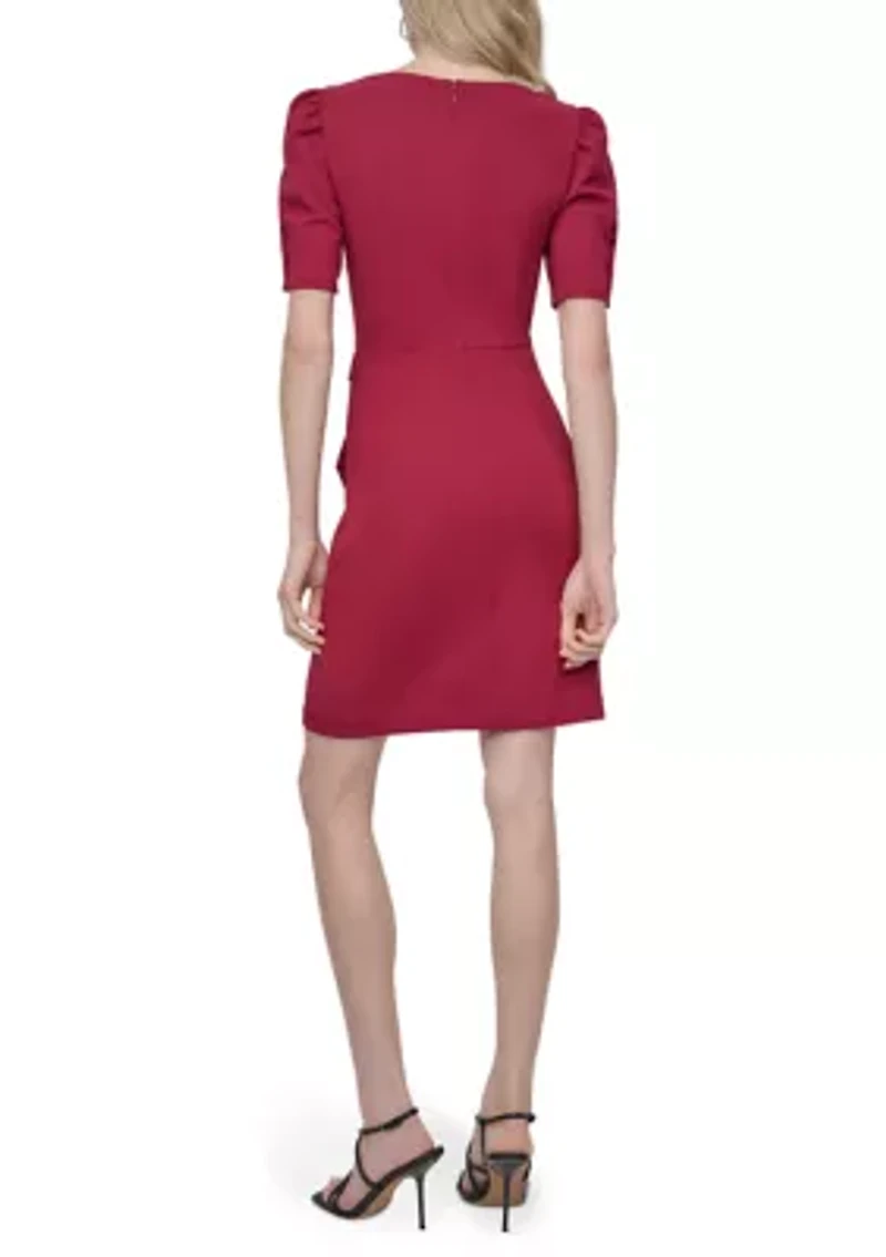Women's Puff Sleeve Side Scrunch Sheath Dress