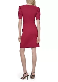 Women's Puff Sleeve Side Scrunch Sheath Dress