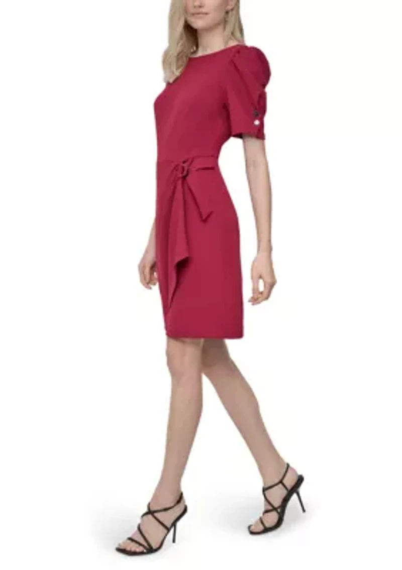 Women's Puff Sleeve Side Scrunch Sheath Dress