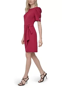Women's Puff Sleeve Side Scrunch Sheath Dress