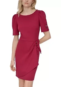 Women's Puff Sleeve Side Scrunch Sheath Dress