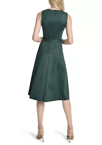 Sleeveless Crew Neck Solid Suede A-Line Dress