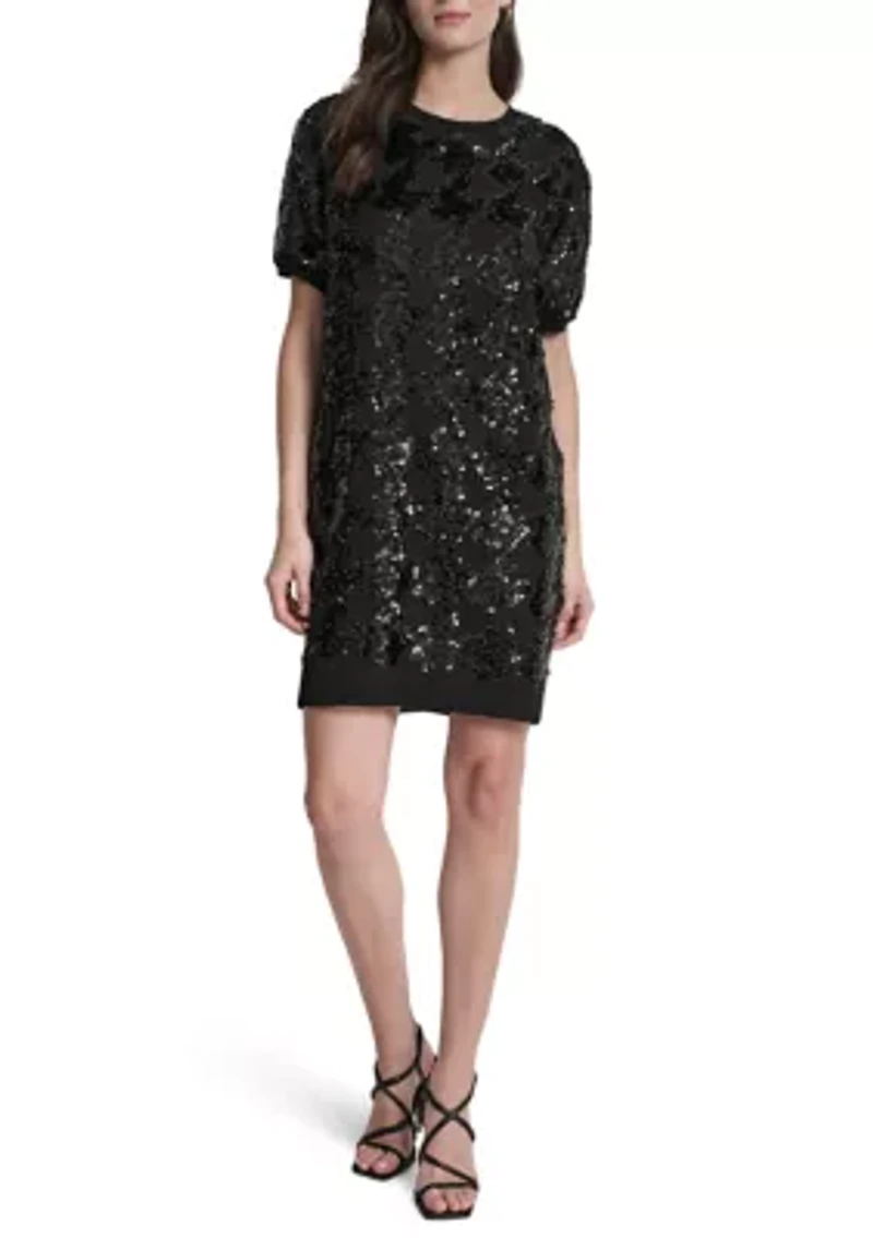 Women's Short Sleeve Crew Neck Sequin Sheath