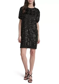 Women's Short Sleeve Crew Neck Sequin Sheath