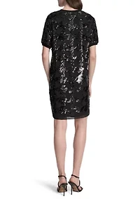 Women's Short Sleeve Crew Neck Sequin Sheath