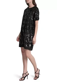 Women's Short Sleeve Crew Neck Sequin Sheath