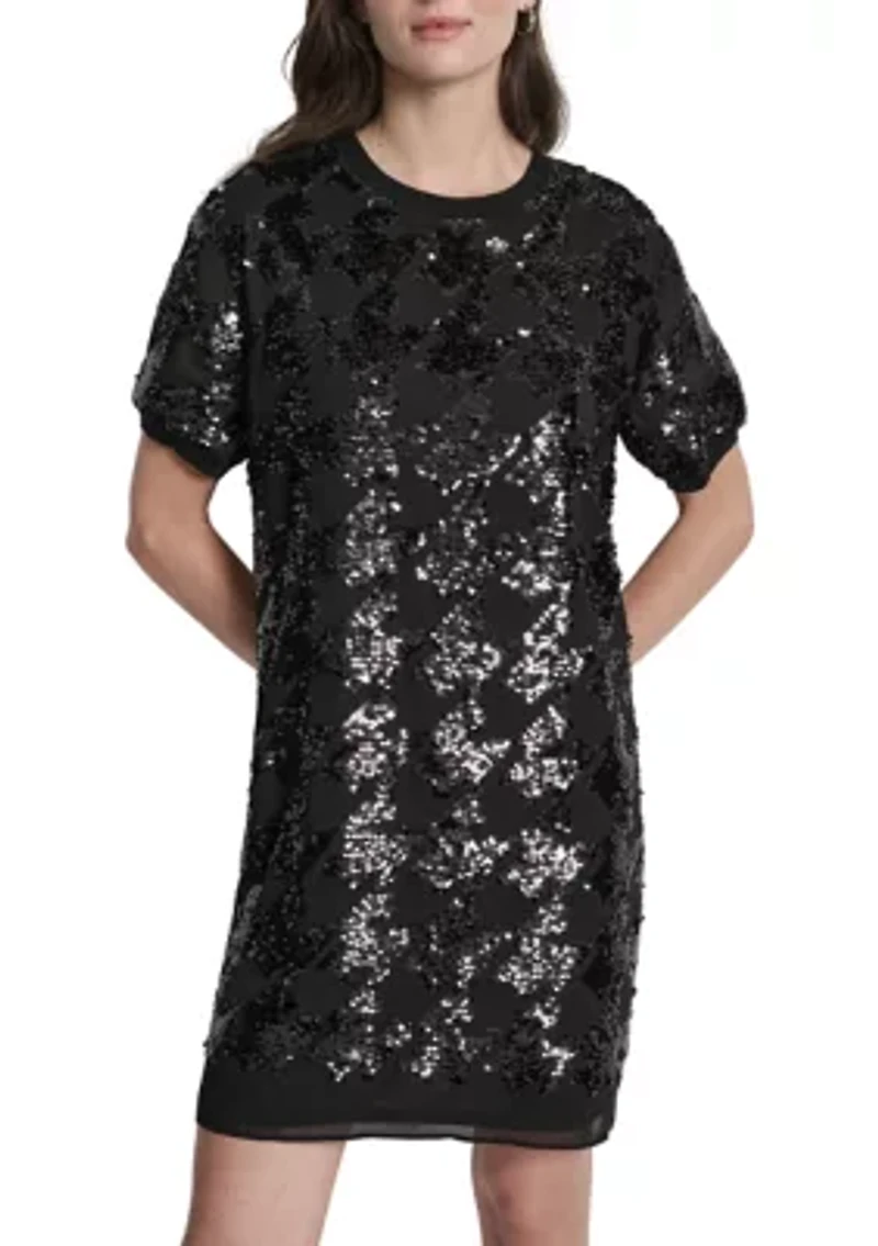 Women's Short Sleeve Crew Neck Sequin Sheath