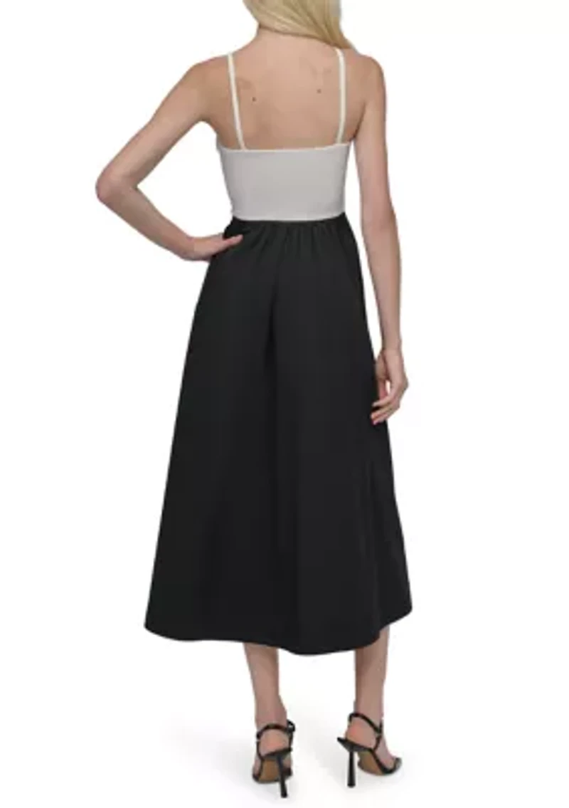 Women's Solid Square Neck Fit and Flare Dress