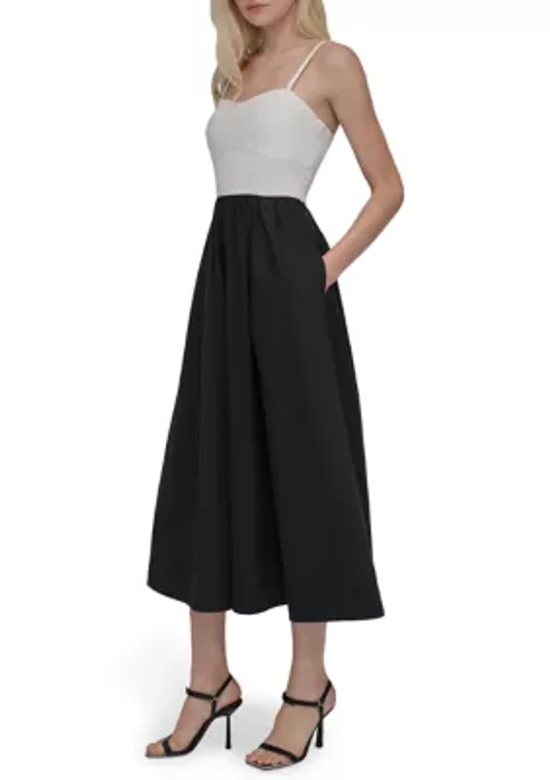 Women's Solid Square Neck Fit and Flare Dress