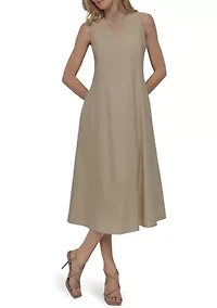 Women's Sleeveless V-Neck Solid A-Line Dress