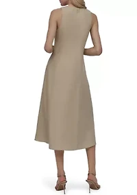 Women's Sleeveless V-Neck Solid A-Line Dress