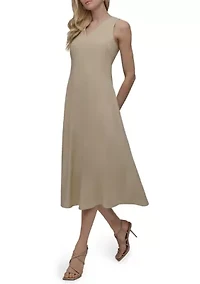 Women's Sleeveless V-Neck Solid A-Line Dress