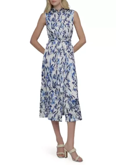 Women's Sleeveless Printed Chiffon Shirtdress