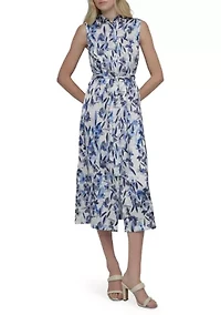 Women's Sleeveless Printed Chiffon Shirtdress